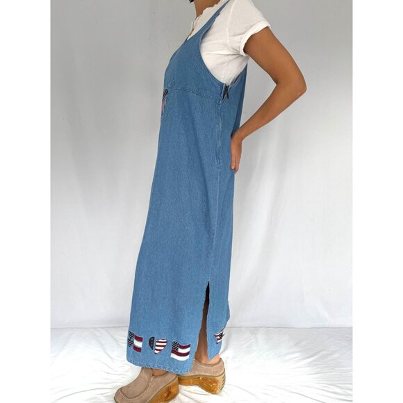 90s vintage Christopher Banks blue denim USA flag patriotic long maxi jean dress - Picture 3 of 9